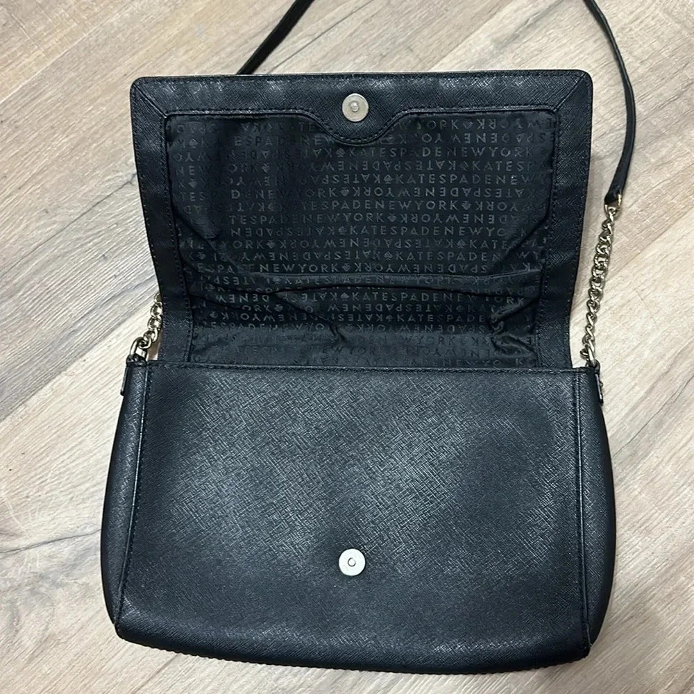 Kate Spade Black Leather Flap Crossbody Bag with silver hardware details - Picture 6 of 14